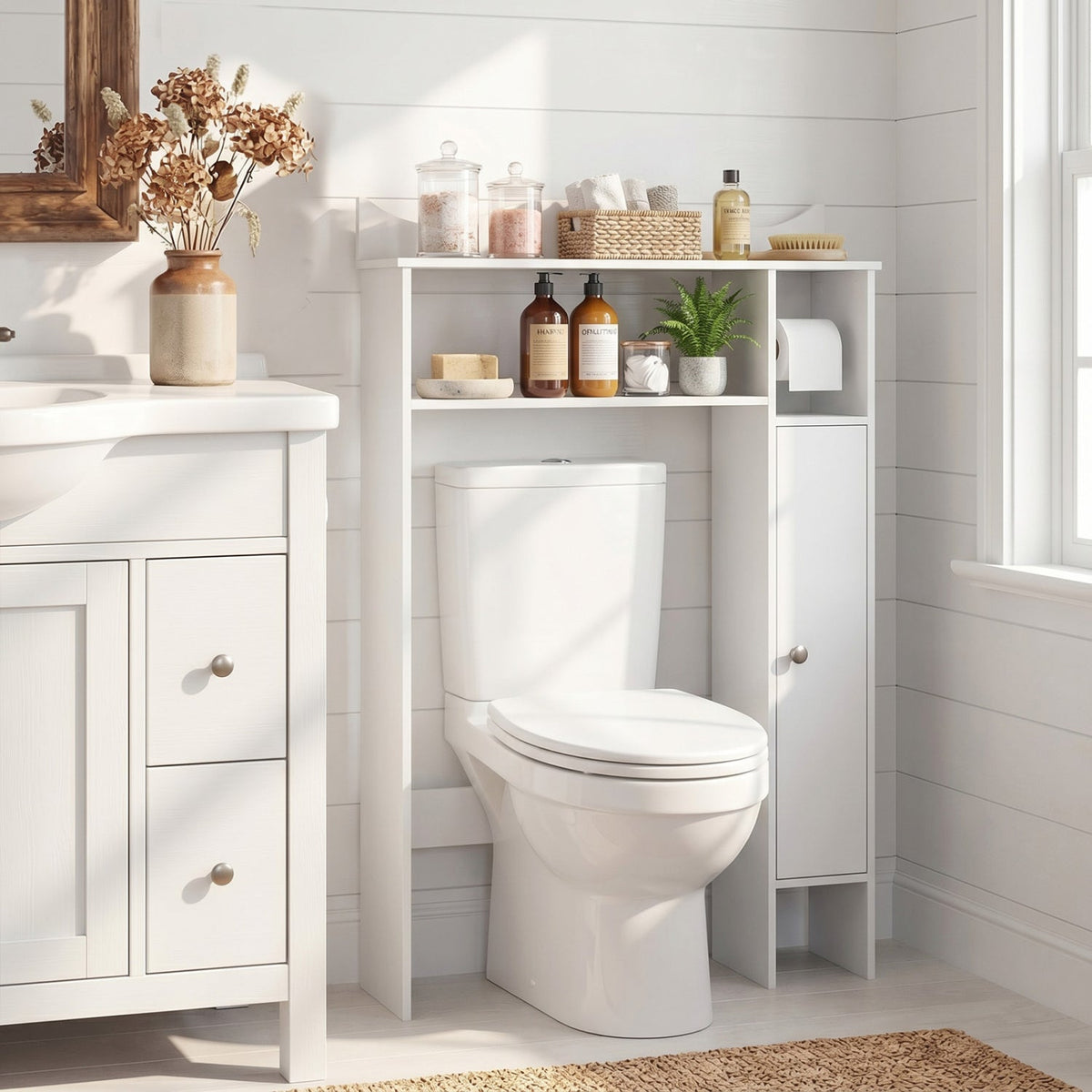 Wood Over the Toilet Bathroom Space Saver with Paper Holder and Shelf