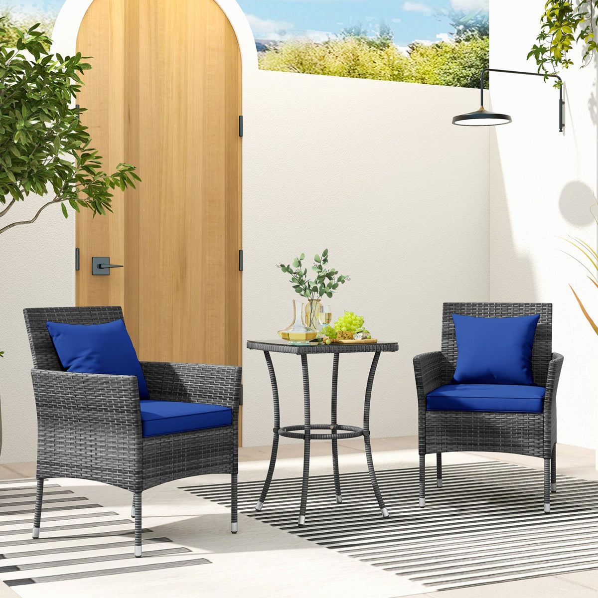 3 Pieces Patio Furniture Set with Cushioned Patio Chairs and Tempered Glass Coffee Table