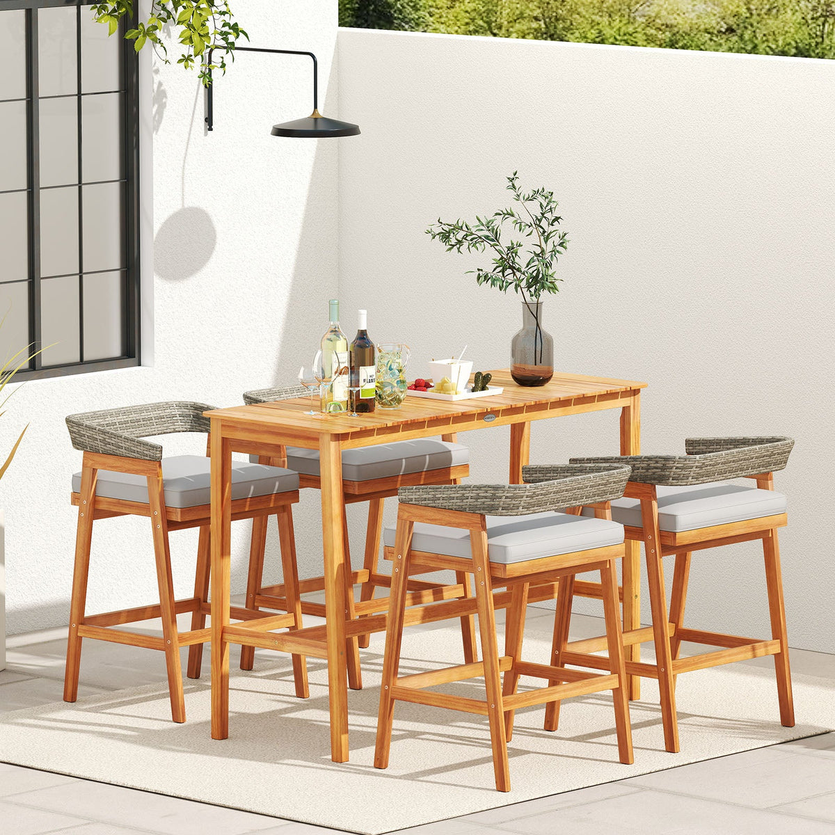 3 Pieces Patio Counter Height Bar Set with 2 Cushioned Barstools