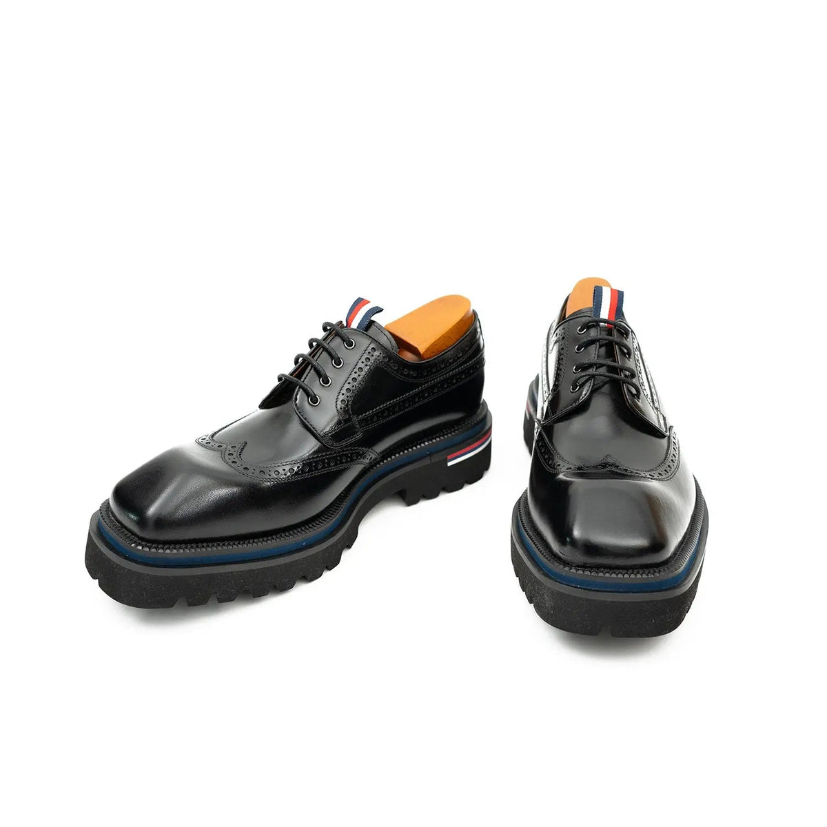 Black Wingtip Cow Leather Derby Shoes