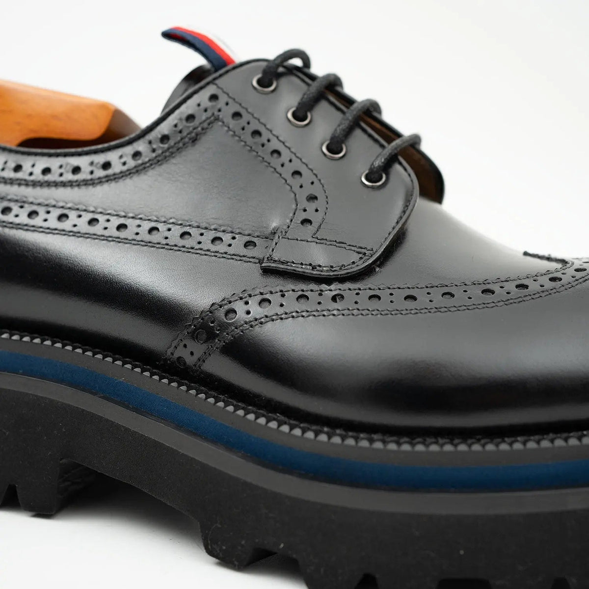 Black Wingtip Cow Leather Derby Shoes