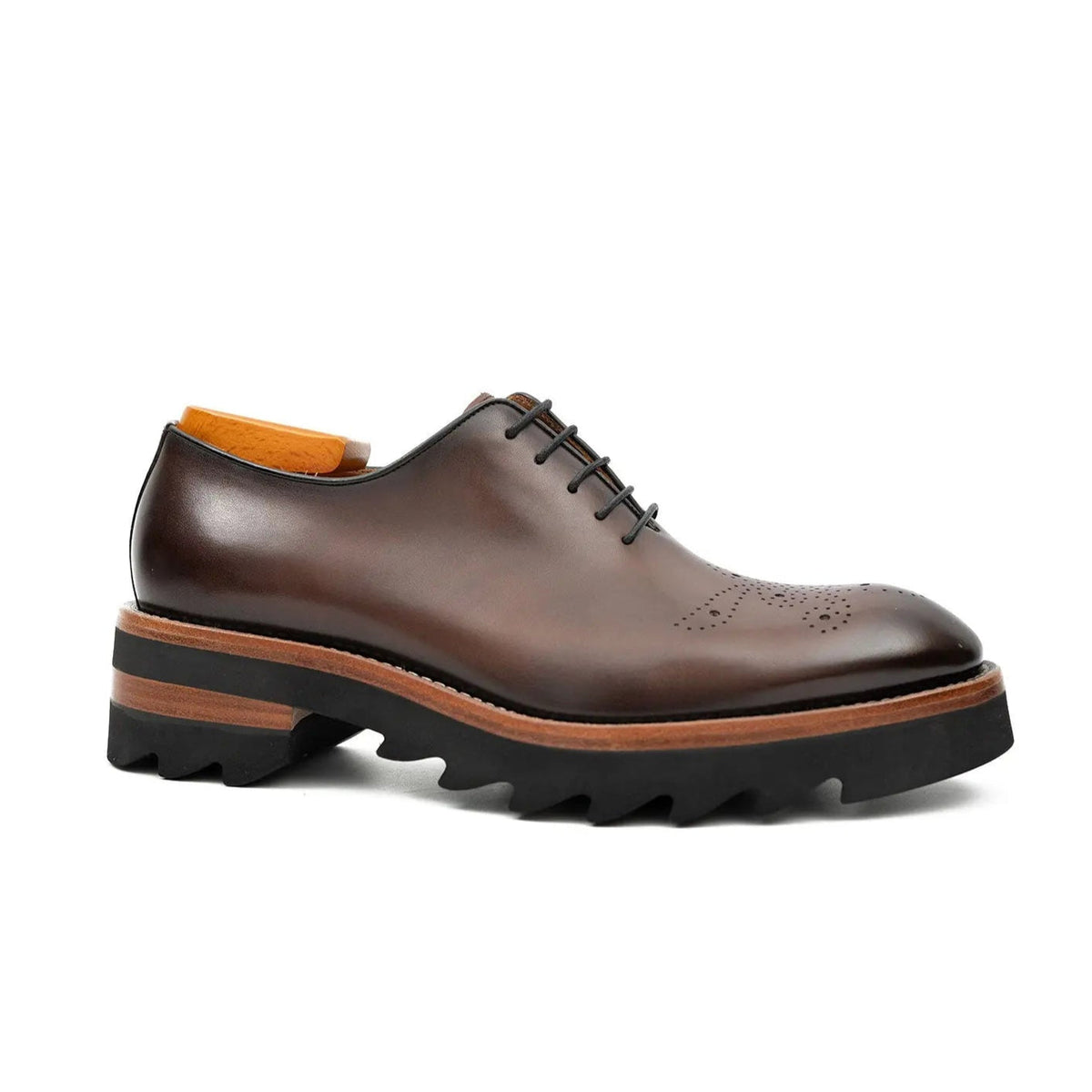 Coffee Brown Plain-Toe Cow Leather Oxford Shoes