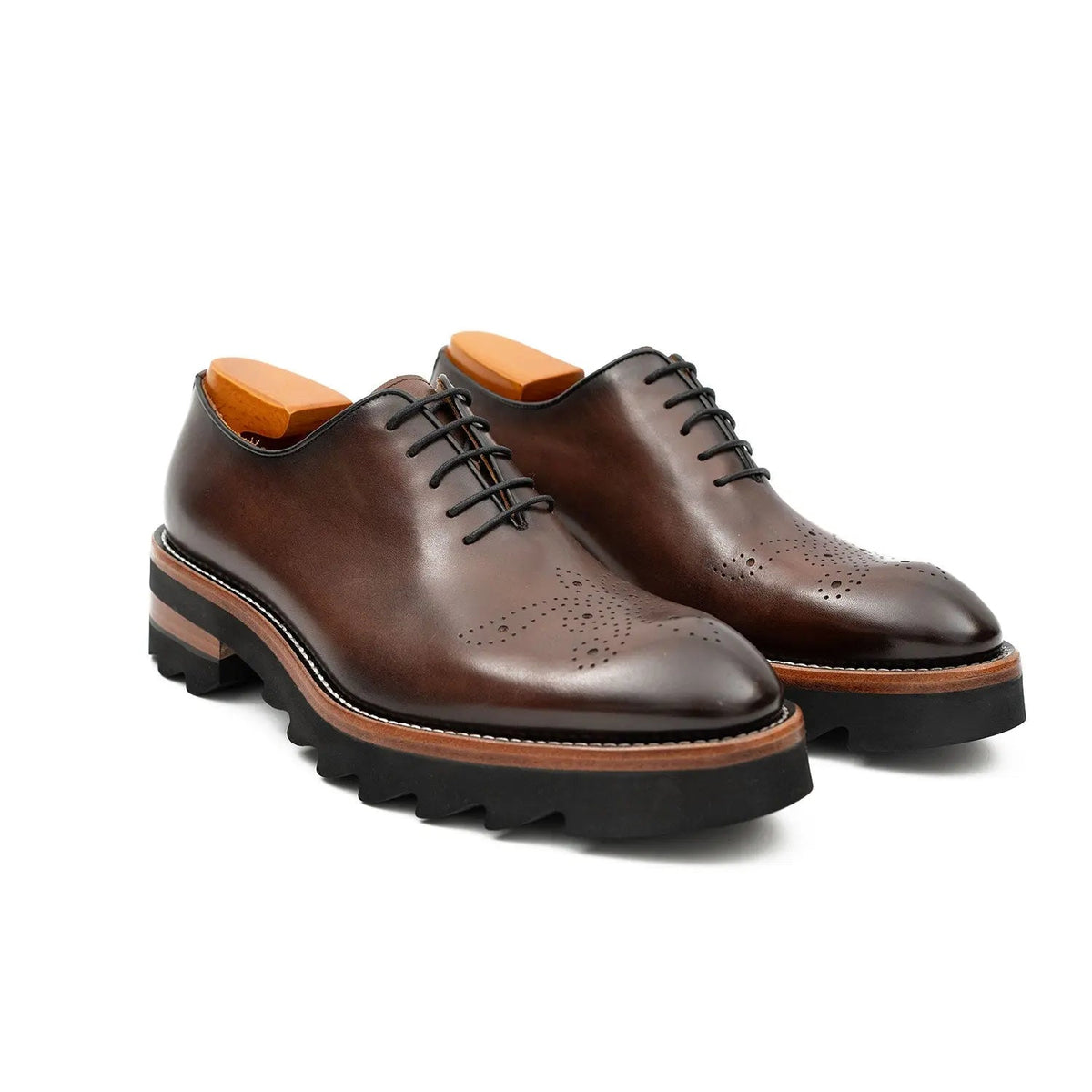 Coffee Brown Plain-Toe Cow Leather Oxford Shoes