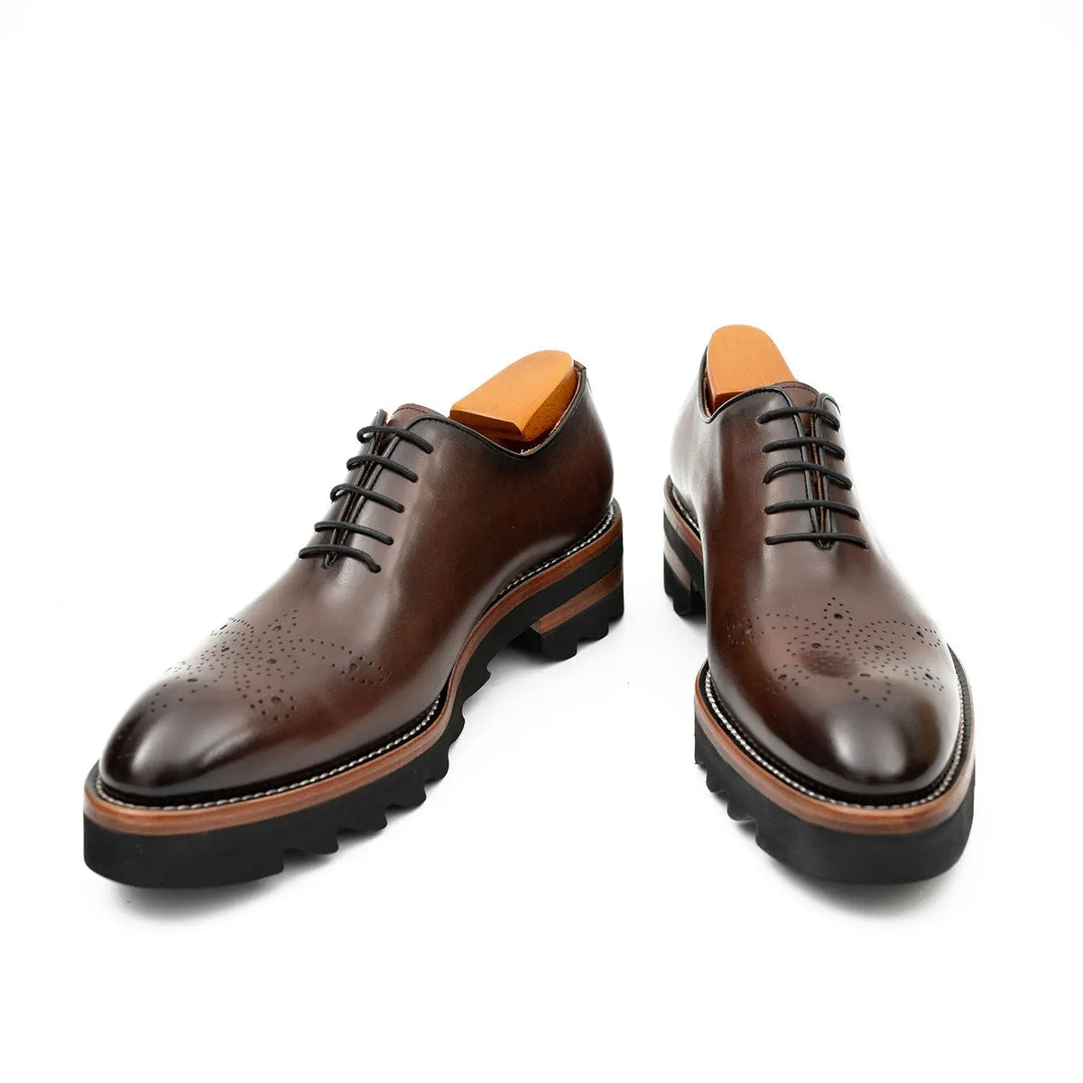 Coffee Brown Plain-Toe Cow Leather Oxford Shoes