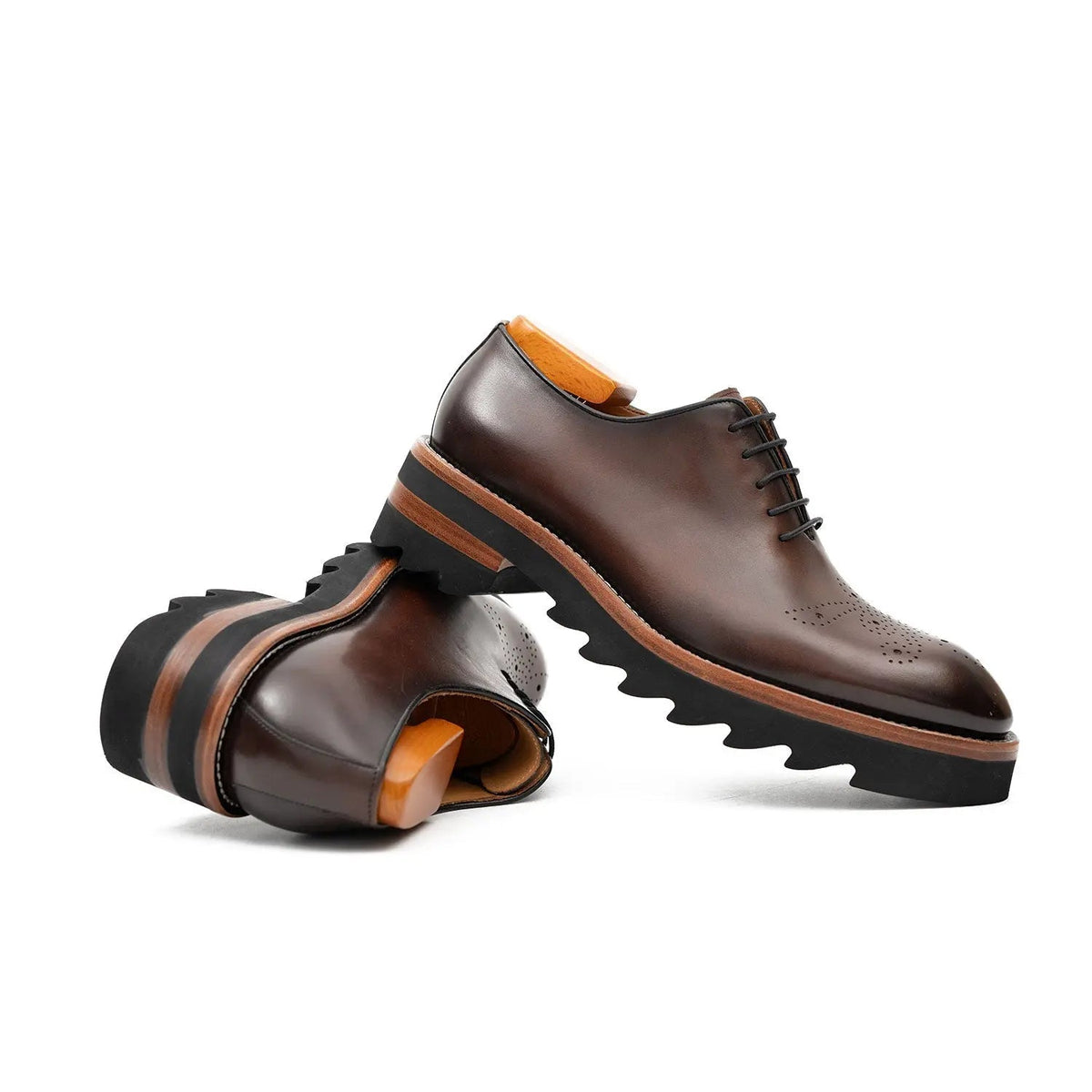 Coffee Brown Plain-Toe Cow Leather Oxford Shoes