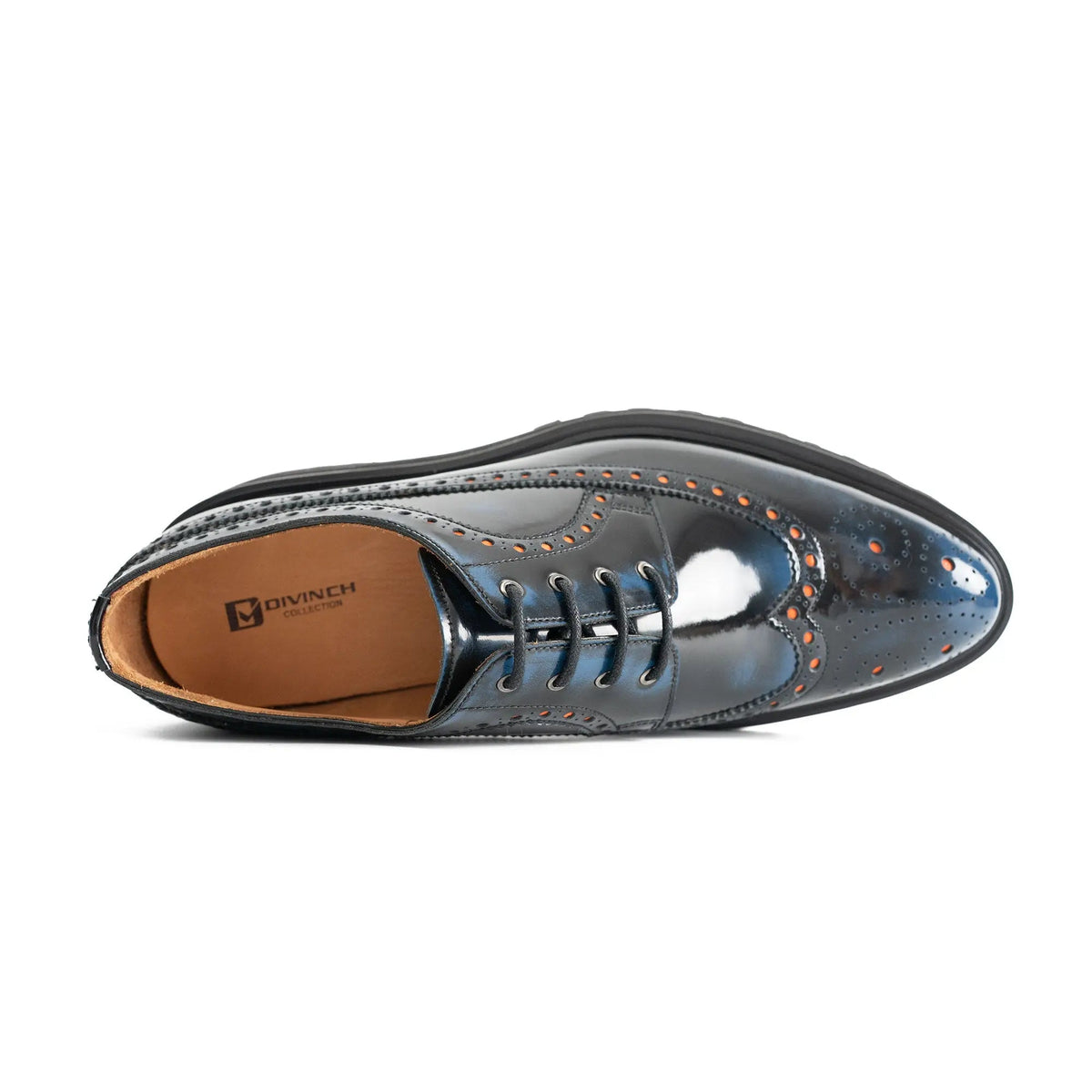 Blue-Black Wingtip Calf Leather Derby Shoes