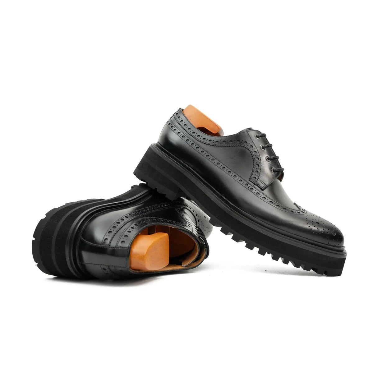 Black Wingtip Calf Leather Derby Shoes
