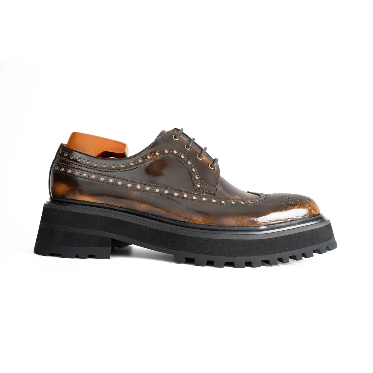 Brown Wingtip Calf Leather Derby Shoes