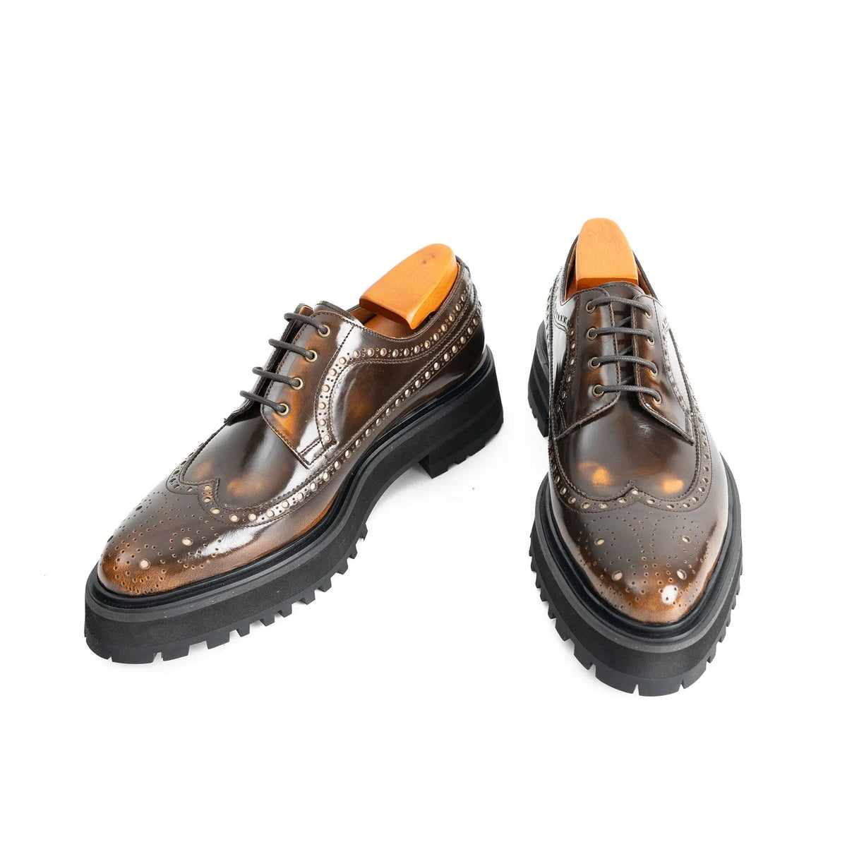 Brown Wingtip Calf Leather Derby Shoes