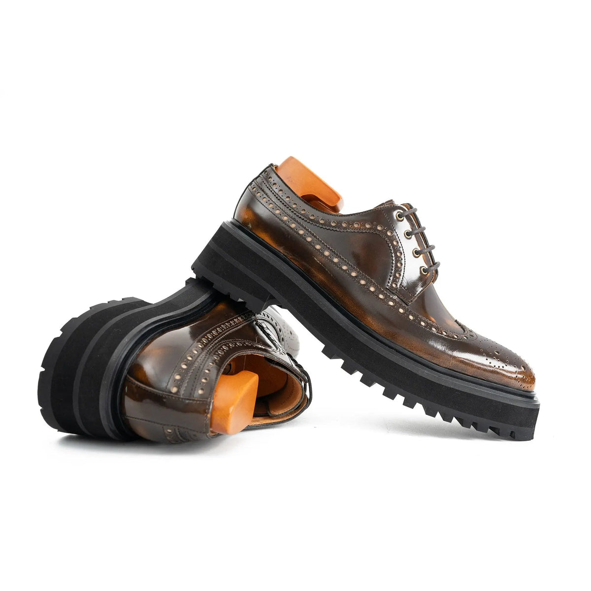 Brown Wingtip Calf Leather Derby Shoes