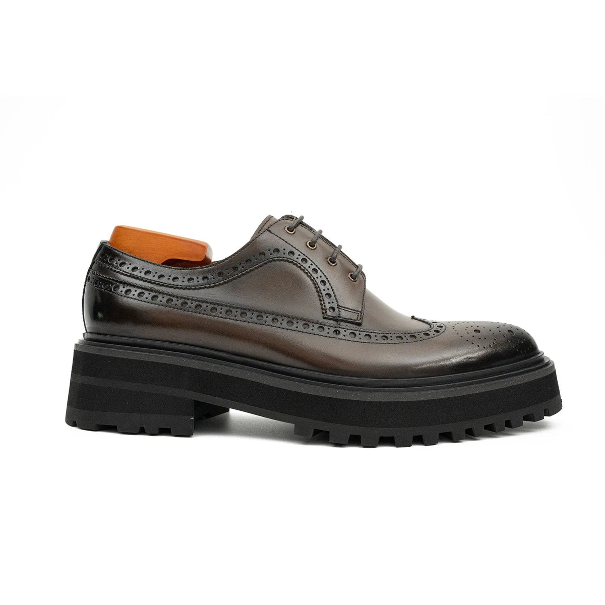Dark Brown Wingtip Calf Leather Derby Shoes