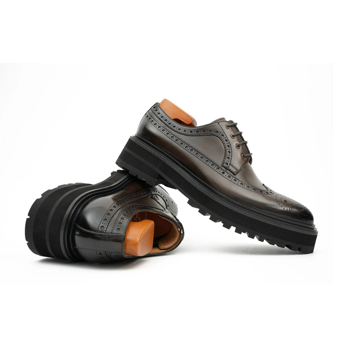Dark Brown Wingtip Calf Leather Derby Shoes
