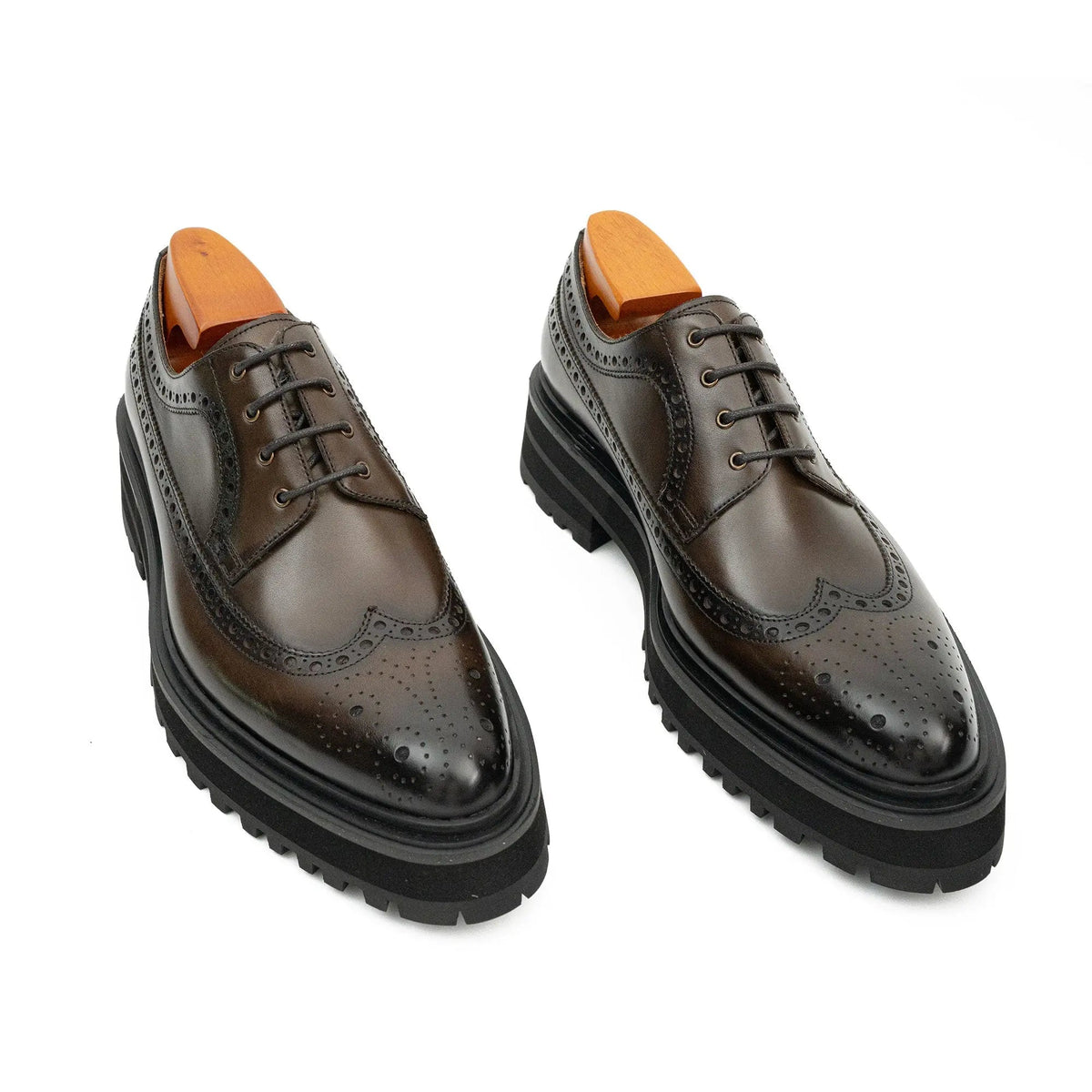 Dark Brown Wingtip Calf Leather Derby Shoes