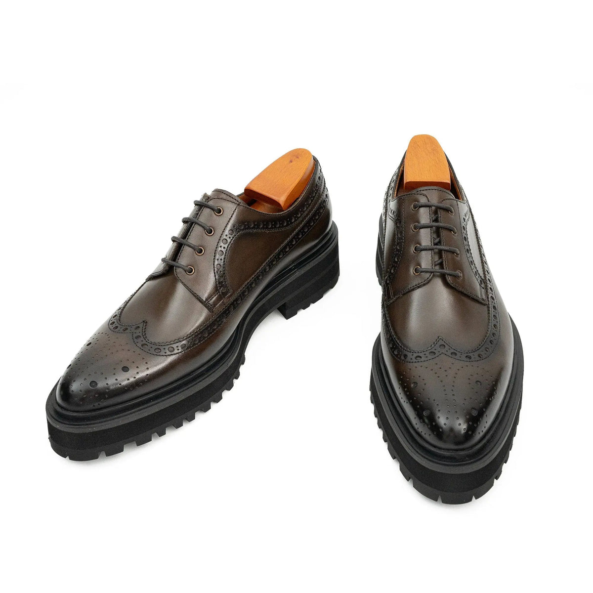 Dark Brown Wingtip Calf Leather Derby Shoes