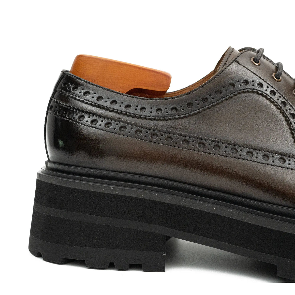 Dark Brown Wingtip Calf Leather Derby Shoes