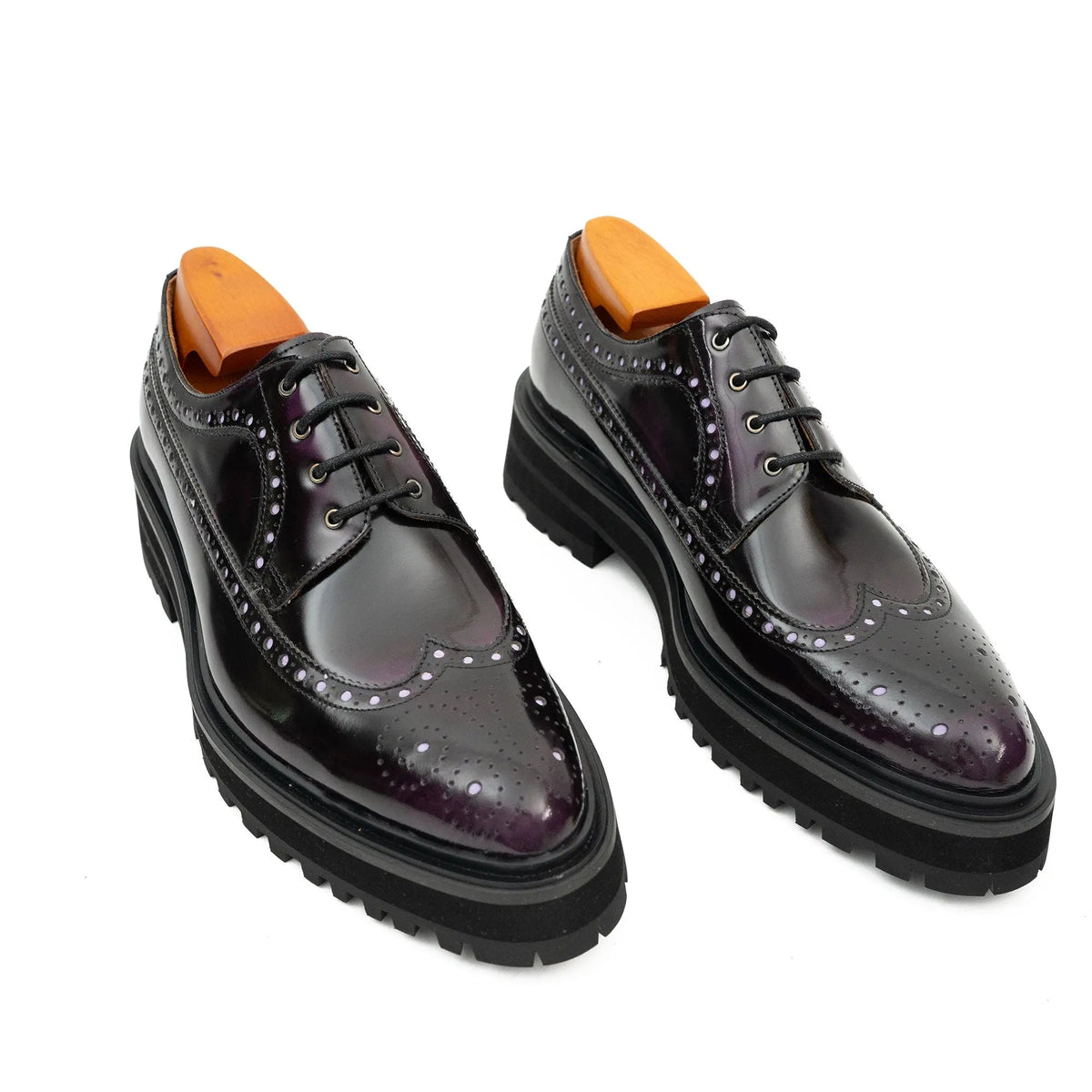 Purple Wingtip Calf Leather Derby Shoes