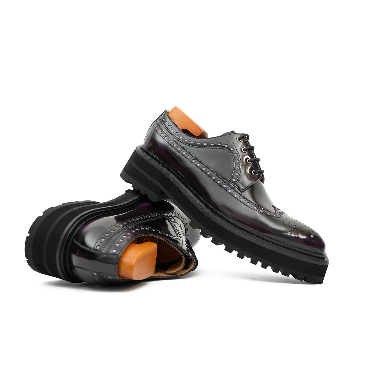 Purple Wingtip Calf Leather Derby Shoes