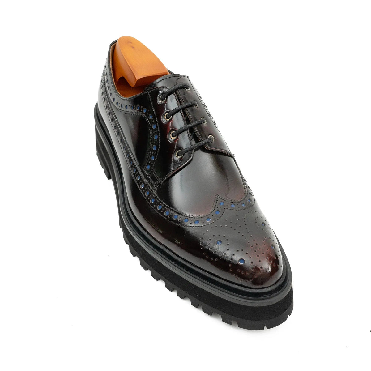 Wine Red Wingtip Calf Leather Derby Shoes