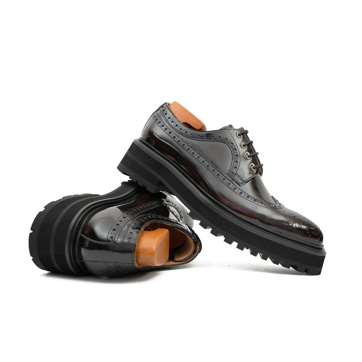 Wine Red Wingtip Calf Leather Derby Shoes