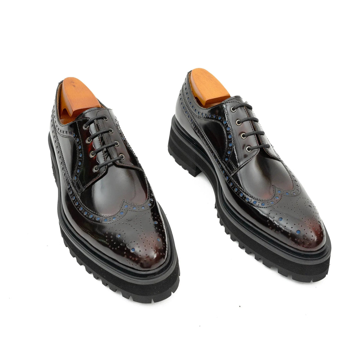 Wine Red Wingtip Calf Leather Derby Shoes