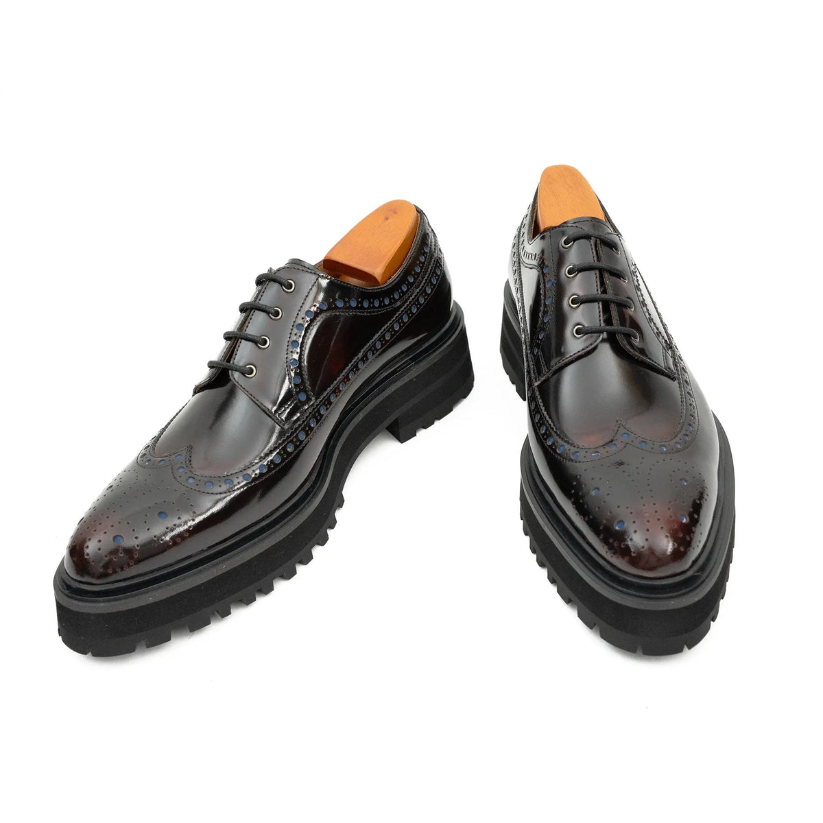 Wine Red Wingtip Calf Leather Derby Shoes