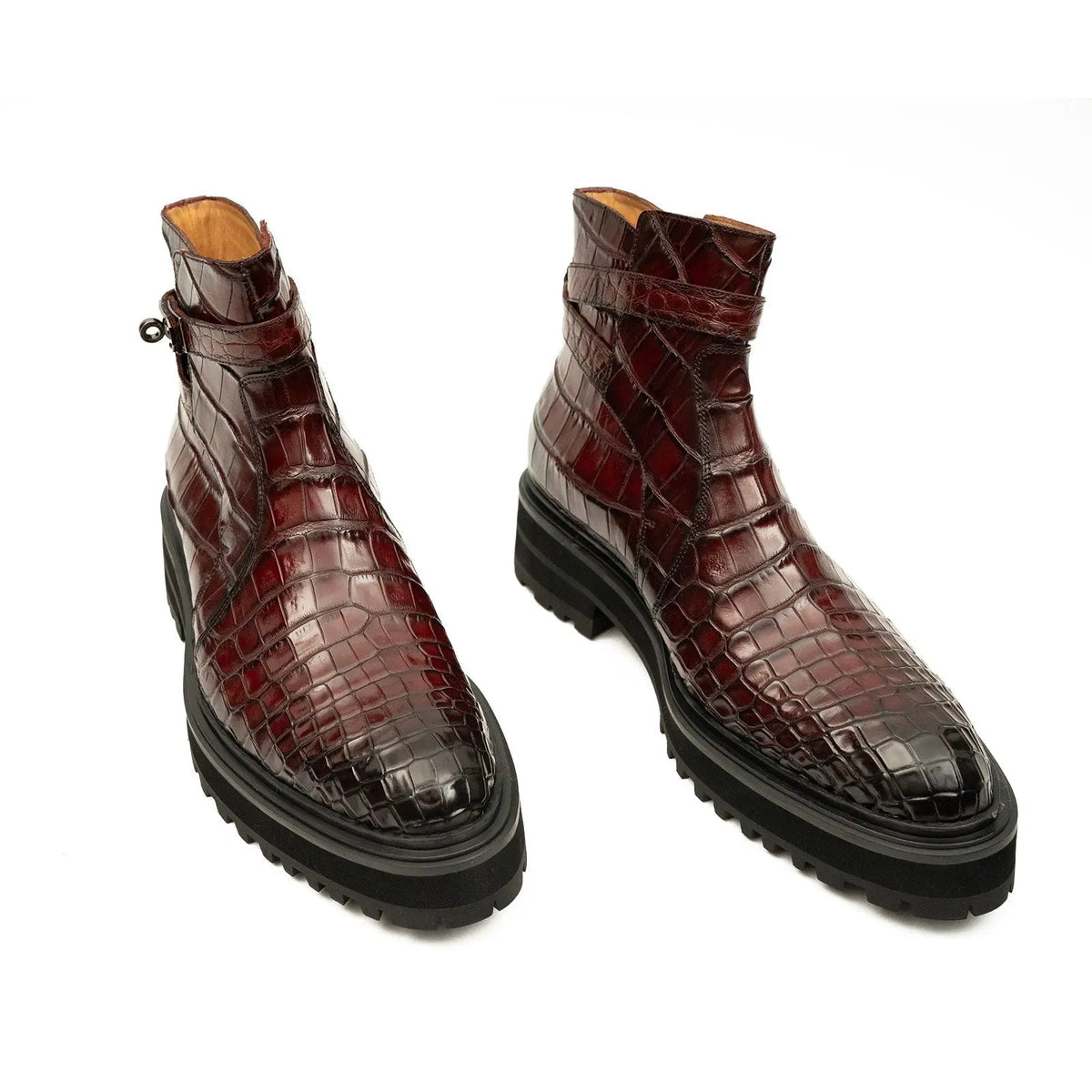 Burgundy Crocodile Leather Chelsea Boots