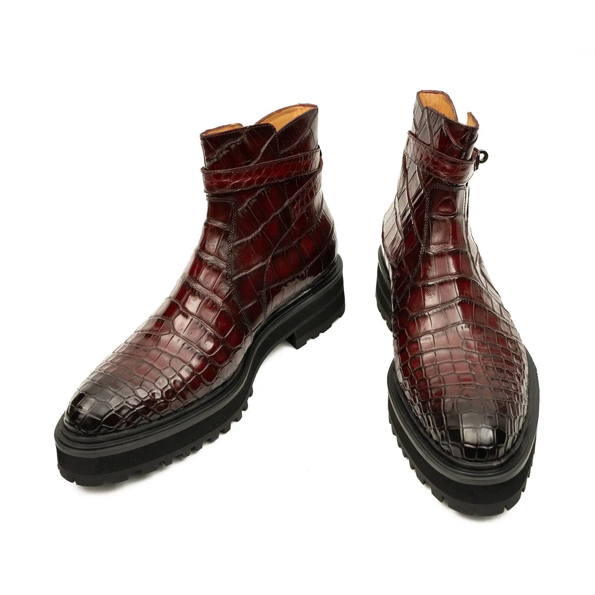 Burgundy Crocodile Leather Chelsea Boots