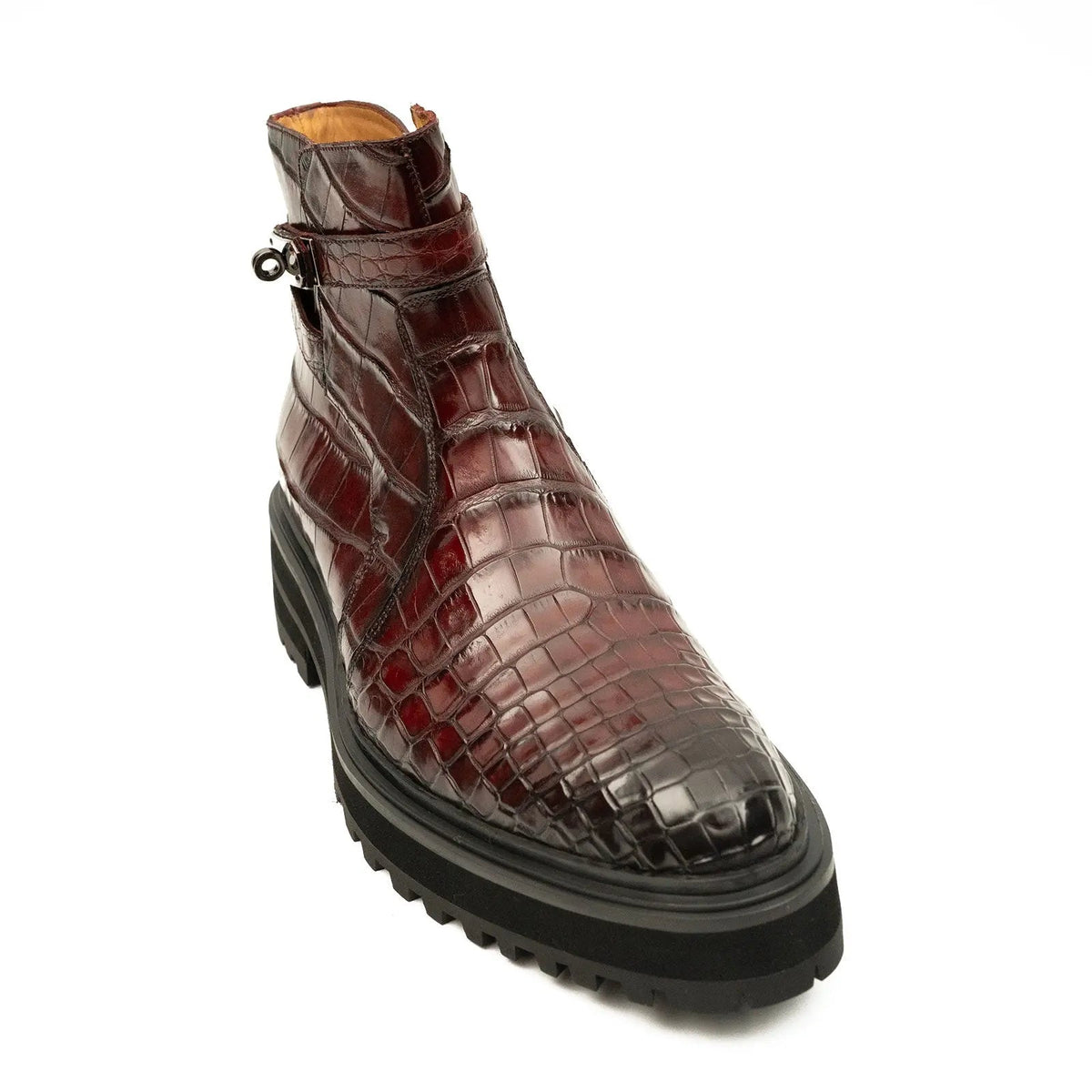 Burgundy Crocodile Leather Chelsea Boots