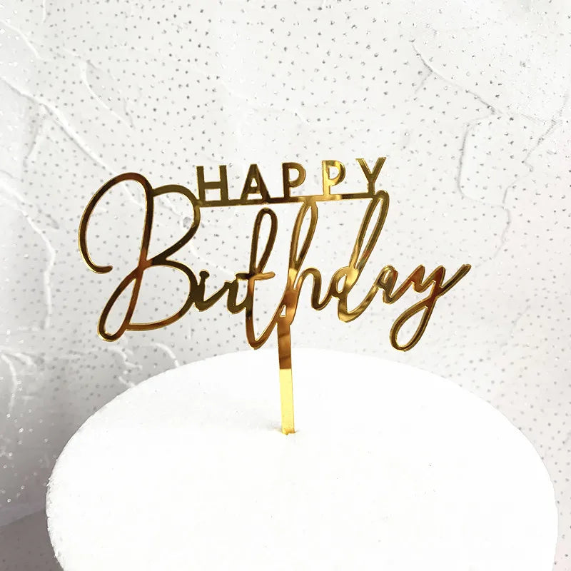 Concise White Birthday Cake Topper golden Acrylic happy birthday Cupcake Toppers Family birthday party Cake flag Dessert Decor