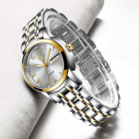 Women's Two Tone Stainless Steel Bracelet Watch Slim