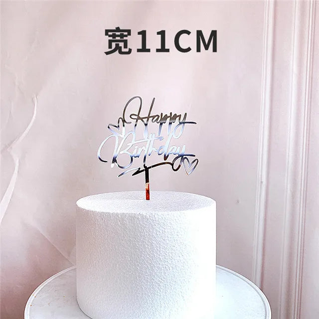 New Happy Birthday Cake Topper Red gold silver Acrylic Birthday theme party cake toppers decoration For Kids birthday cakes gift