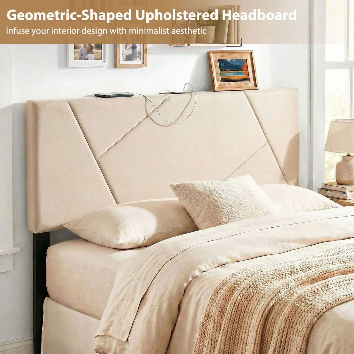 Headboard for Full Size Bed and Queen Geometric Upholstered Head Board