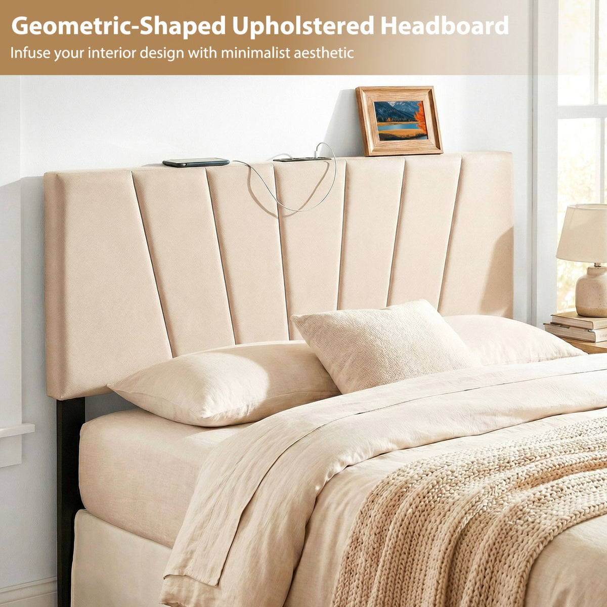 Headboard for Queen and Full Size Bed Geometric Upholstered Head Board