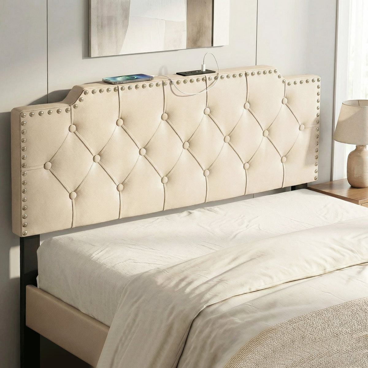 Headboard for Queen and Full Size Bed Rivet Tufted Upholstered Head Board