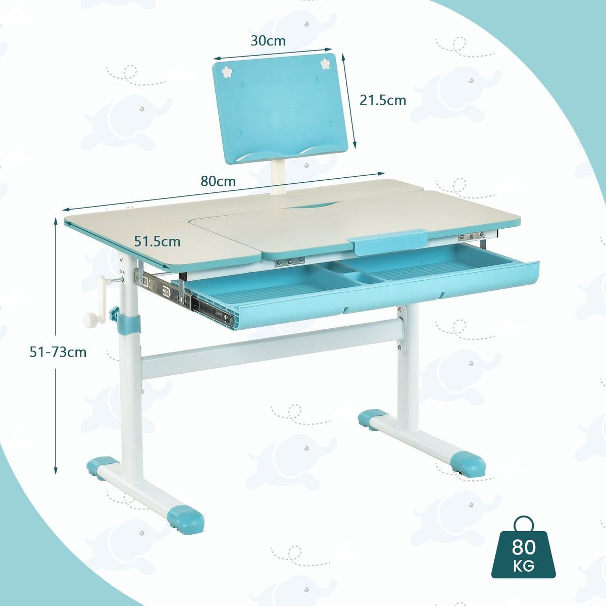 Escritorio infantil de altura ajustable con tablero inclinable y soporte para libros