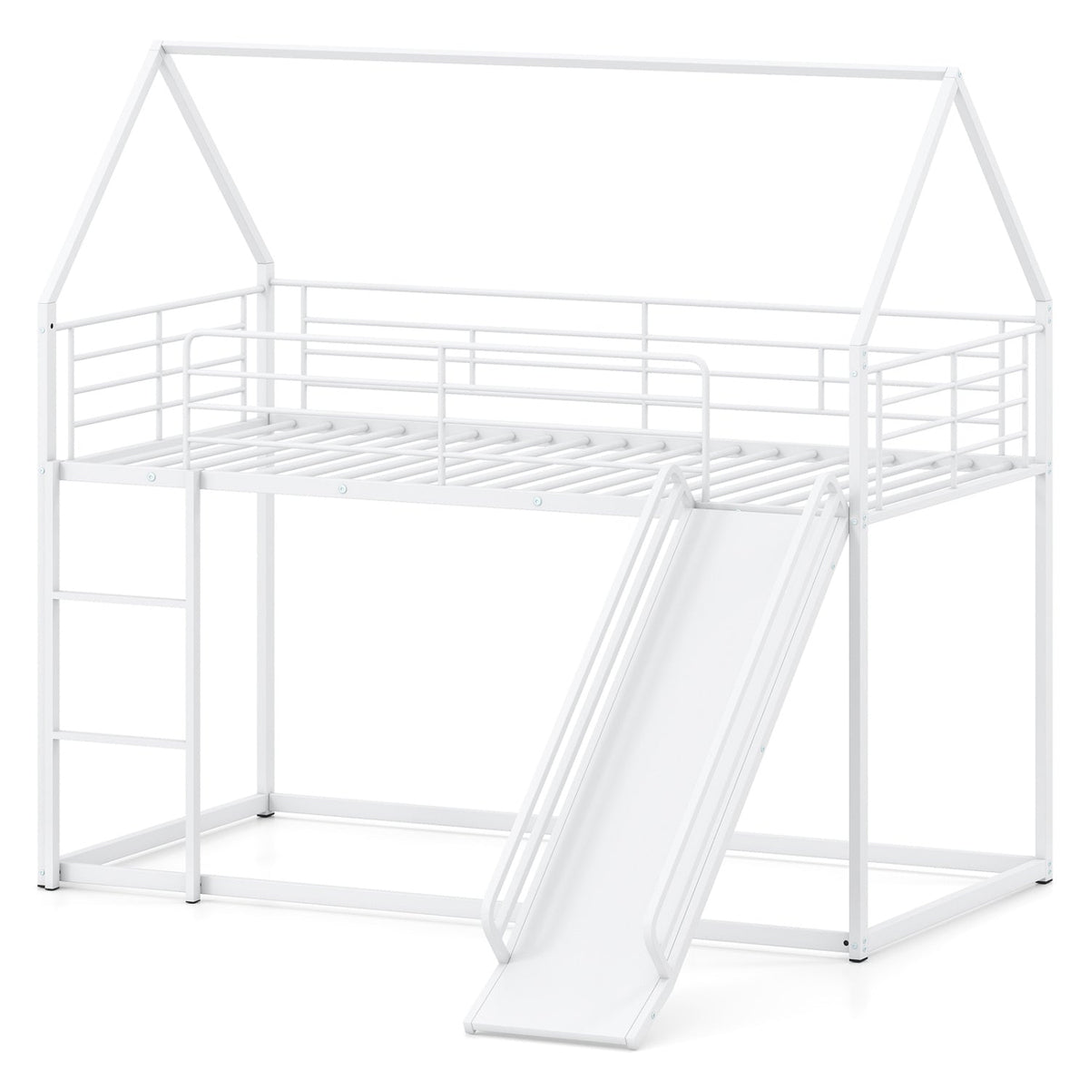House-shaped Metal Twin Over Twin Low Bunk Bed-Black