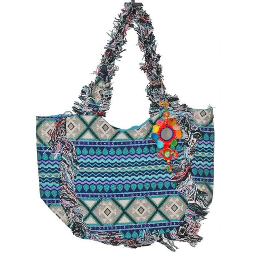 Ikat Cotton Fringe Tote Bag With Detachable Sunflower Mirror