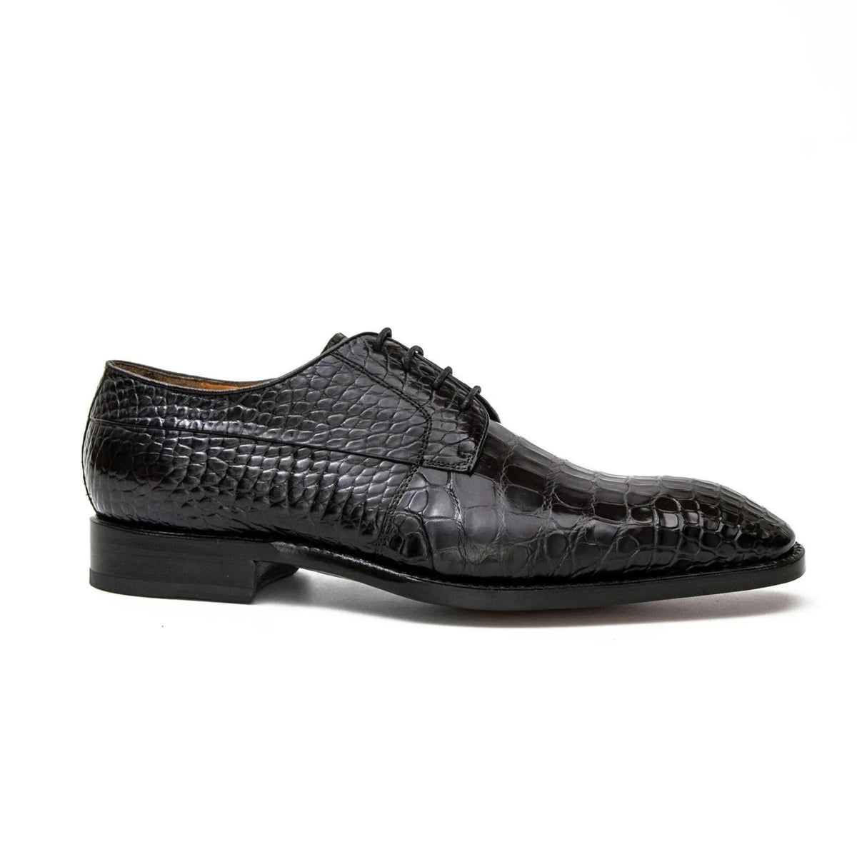 Black Plain-Toe Crocodile Leather Derby Shoes