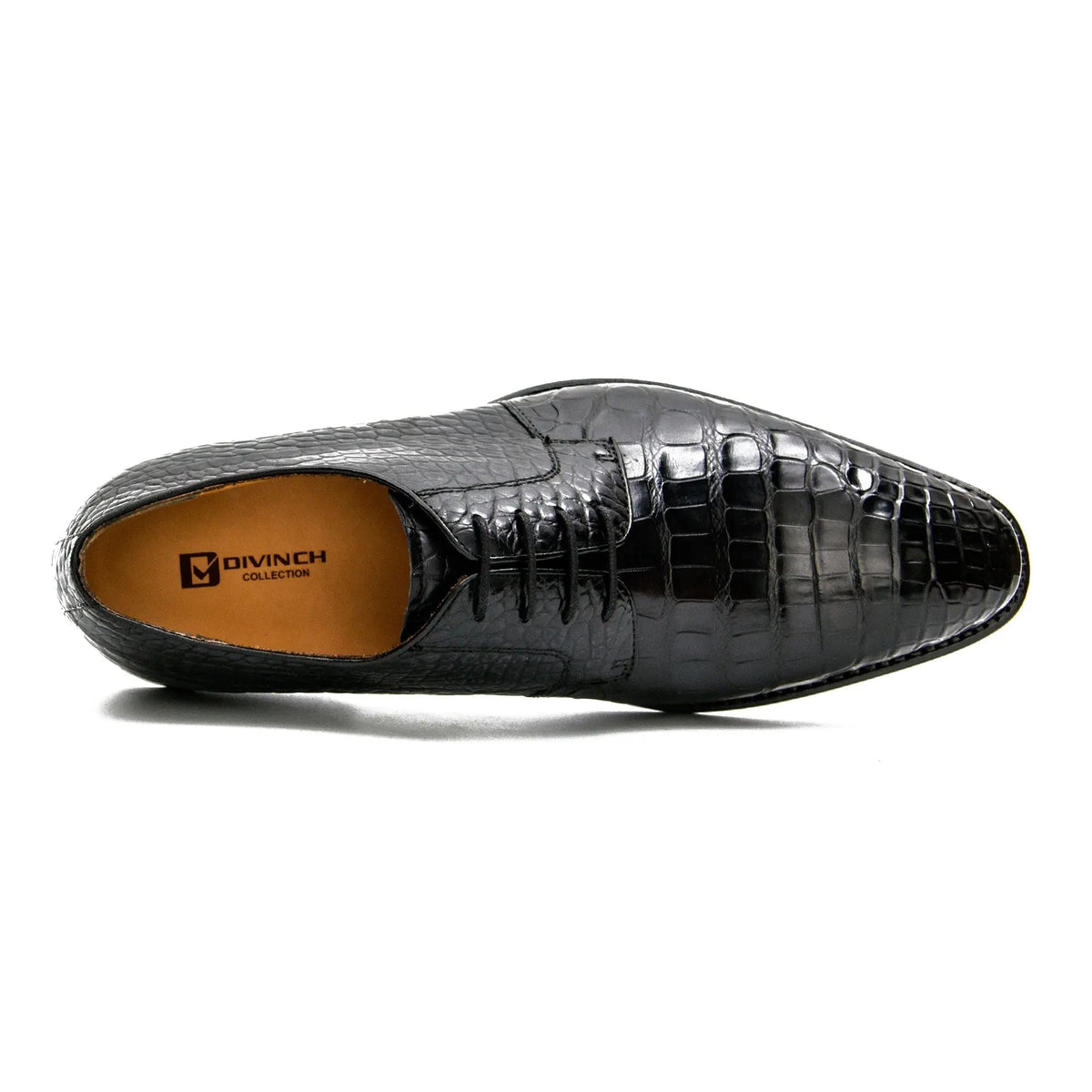 Black Plain-Toe Crocodile Leather Derby Shoes