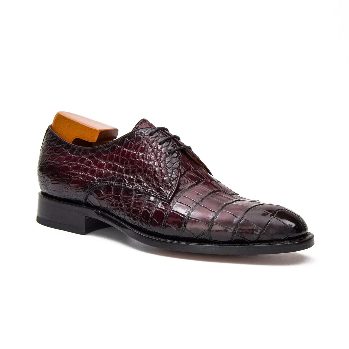 Burgundy Crocodile Leather Derby Shoes