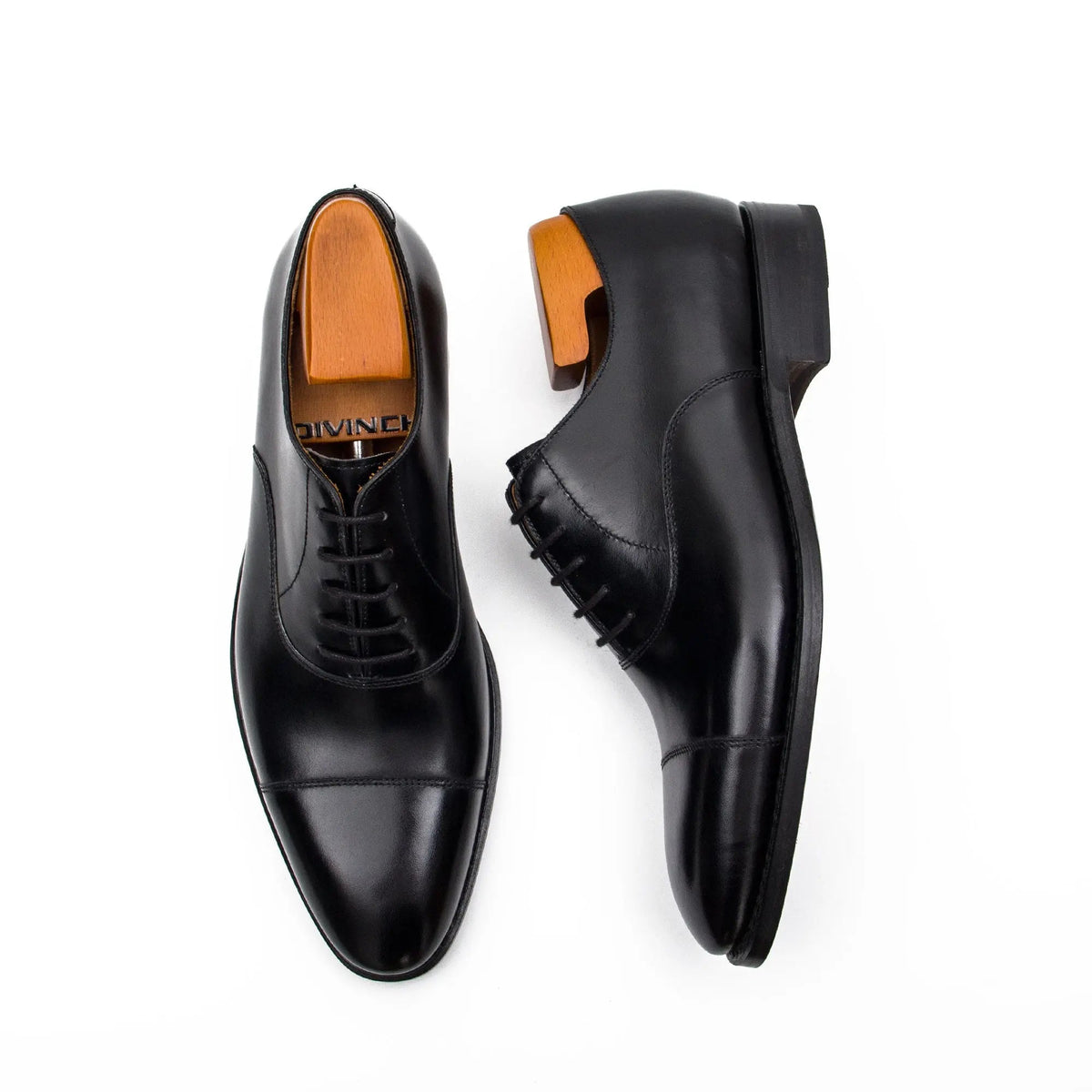 Black Cap-Toe Calf Leather Oxford Shoes