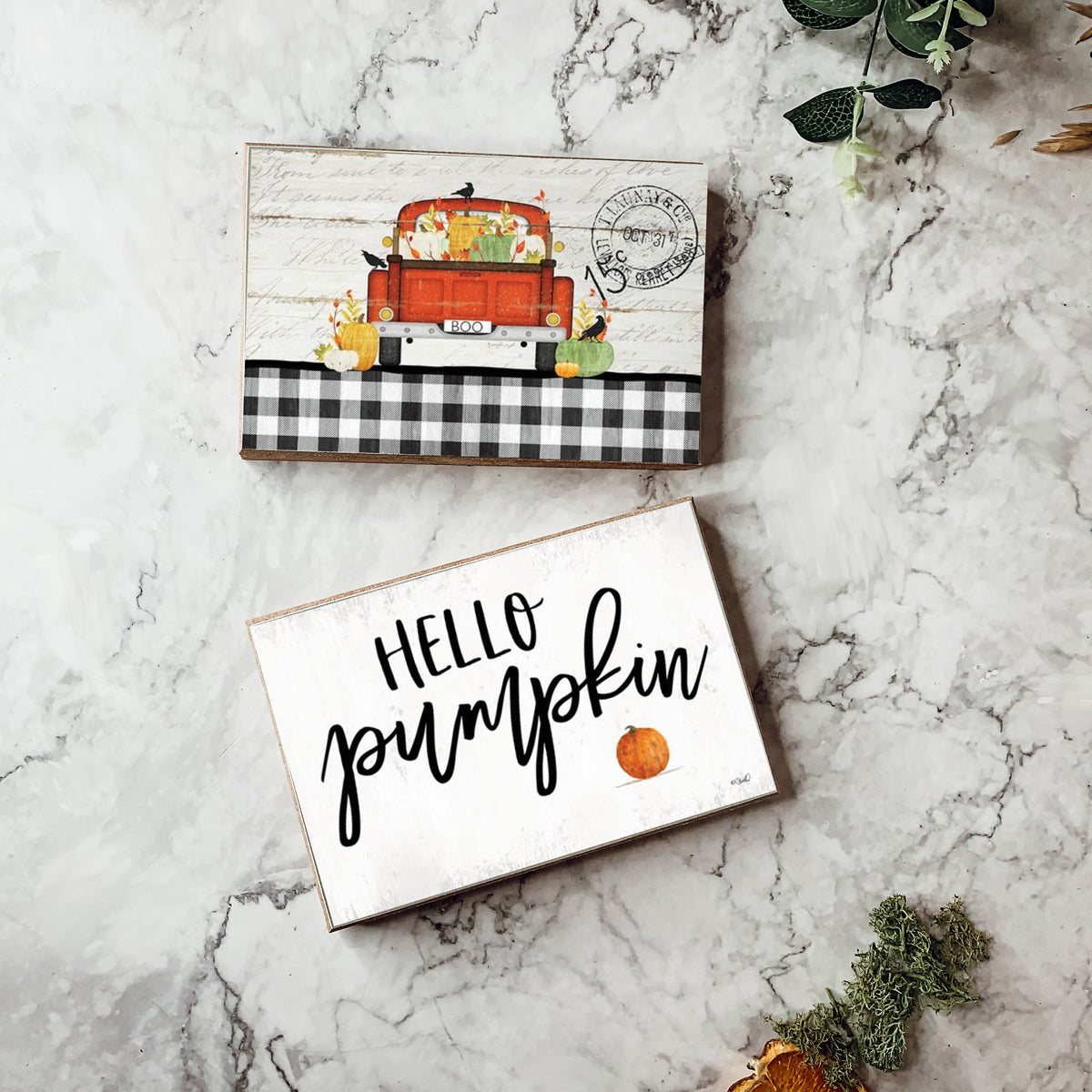 Hello Pumpkin Rustic Wood Sign 6x4 Fall Home Decor Off White Black Script