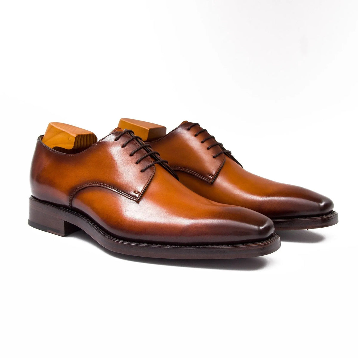 Orange-Brown Square-Toe Calf Leather Derby Shoes