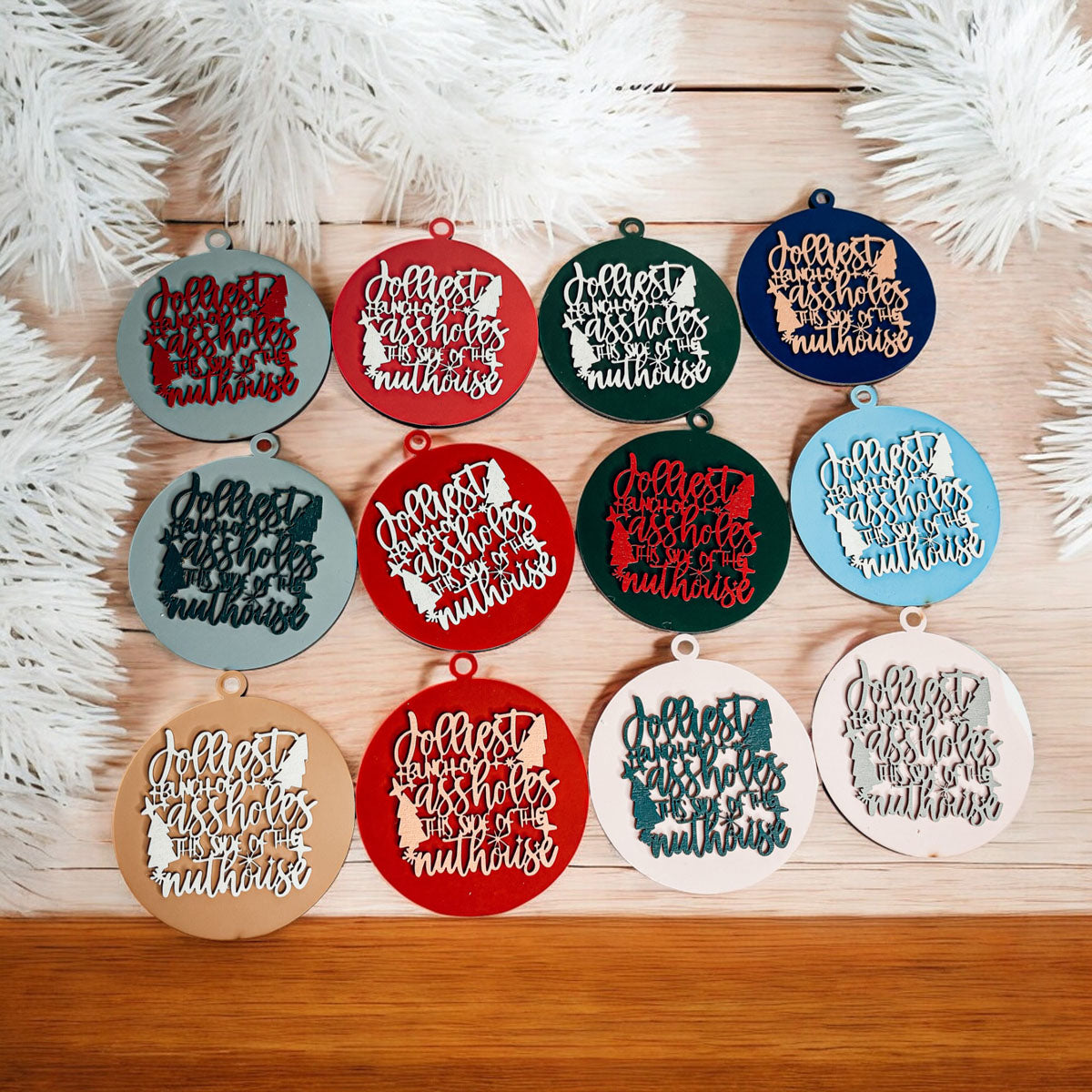 Imperfect Jolliest Handcrafted Wooden 3D Christmas Ornament Set Limited Edition Tree Decor