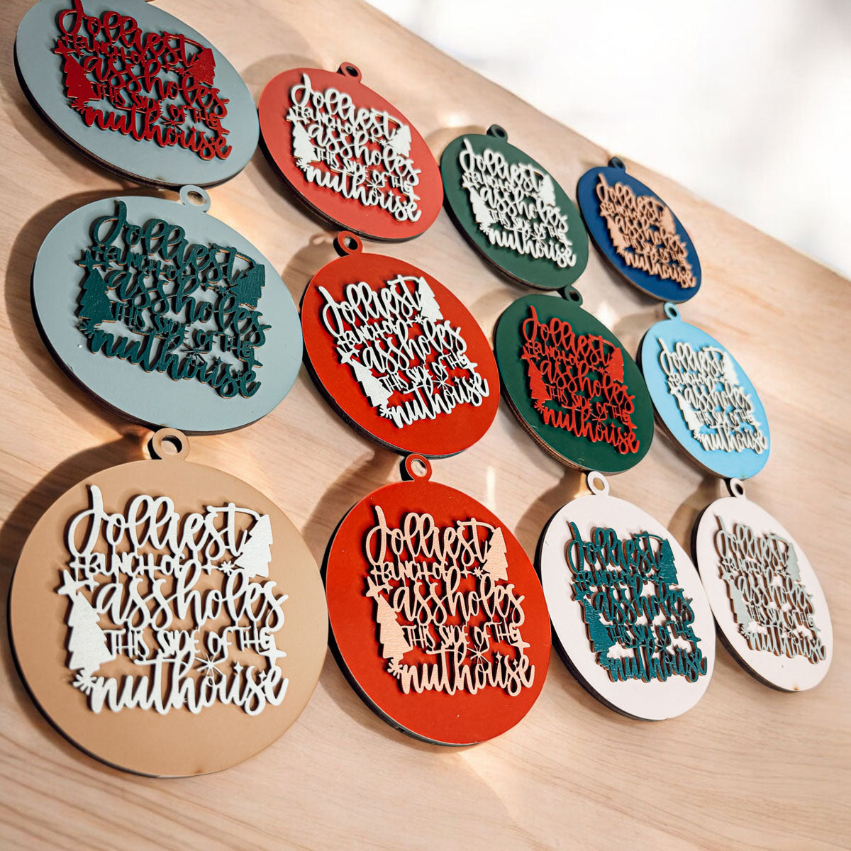Imperfect Jolliest Handcrafted Wooden 3D Christmas Ornament Set Limited Edition Tree Decor