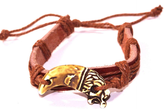 Dragon Tooth Leather Bracelet Adjustable Tribal Handmade