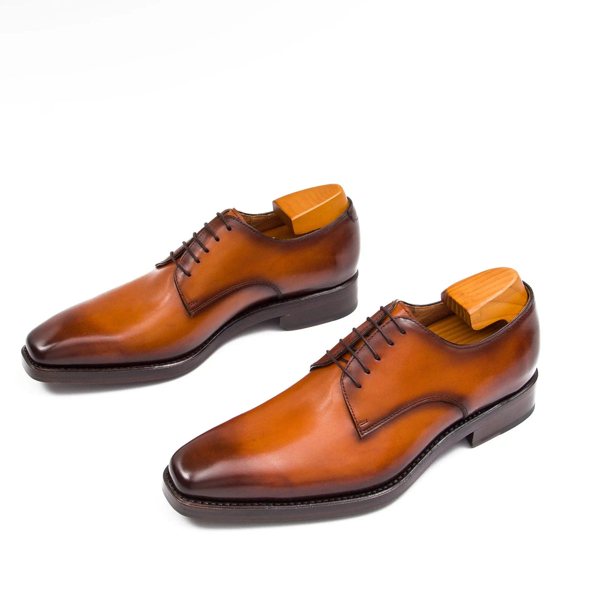 Orange-Brown Square-Toe Calf Leather Derby Shoes
