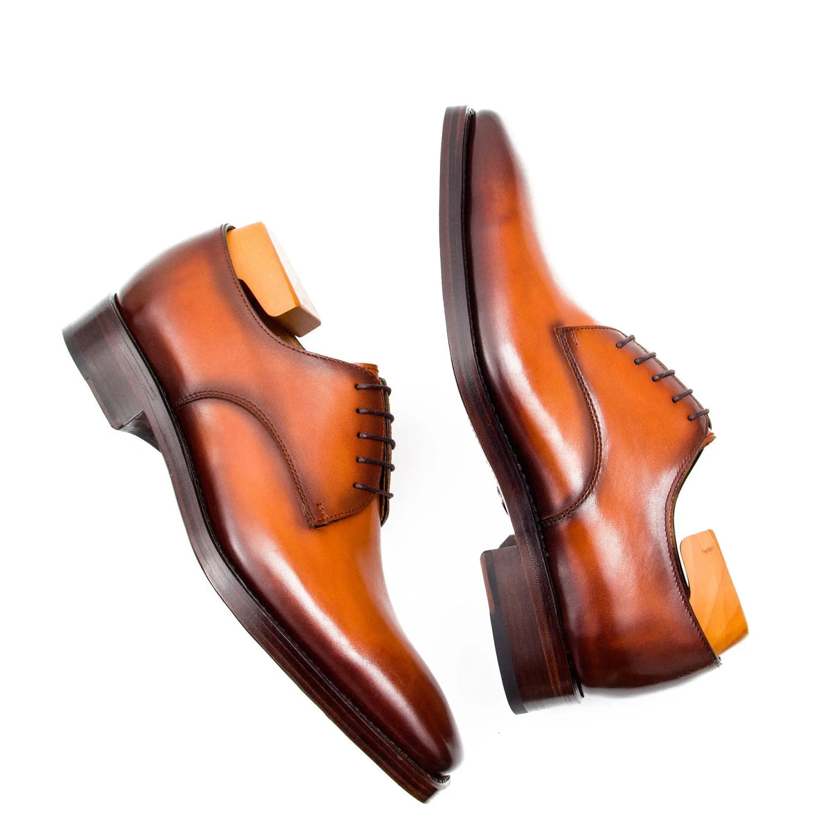 Orange-Brown Square-Toe Calf Leather Derby Shoes
