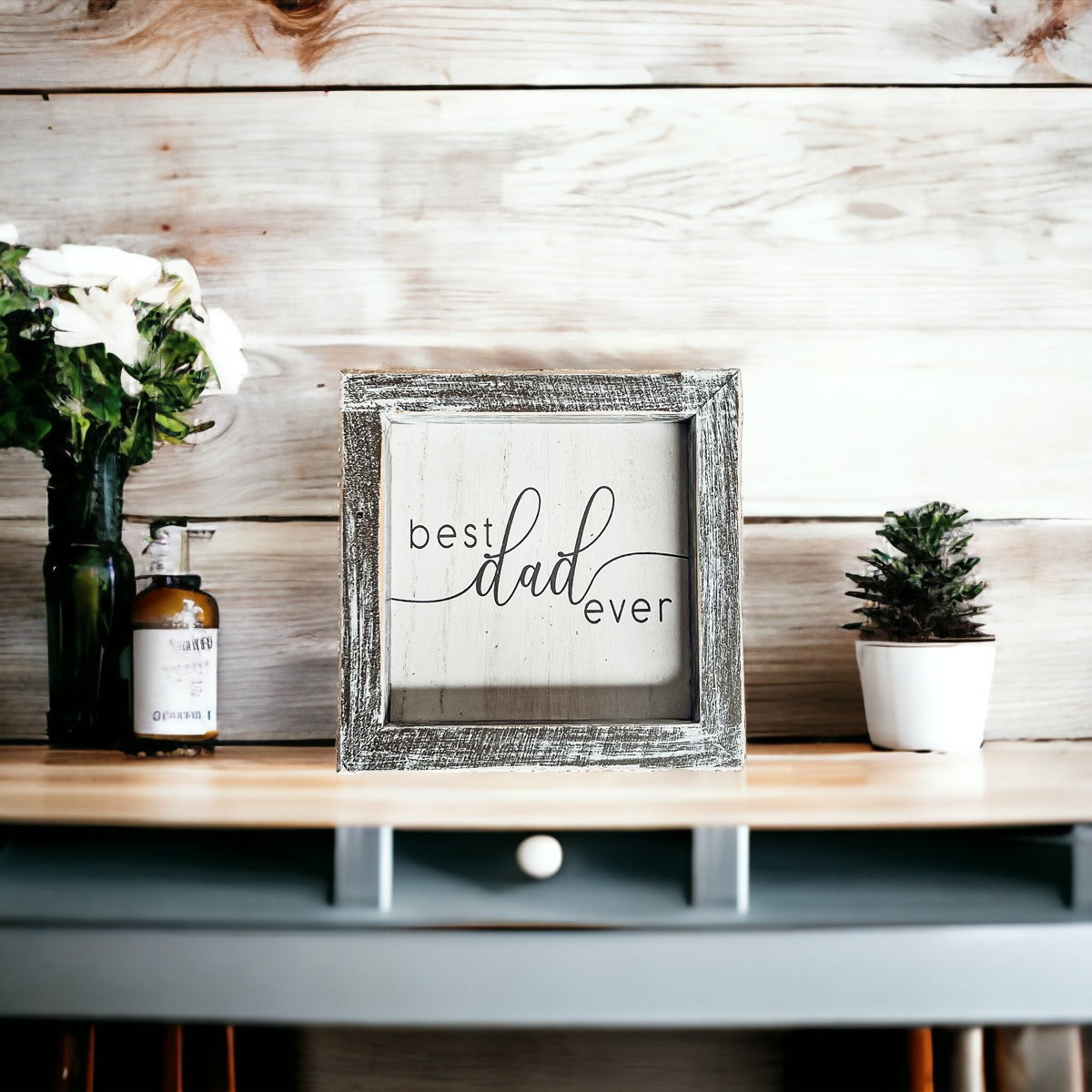 Best Dad Ever Wooden Framed Sign 5x5 Gift For Fathers Day Birthday Home Decor