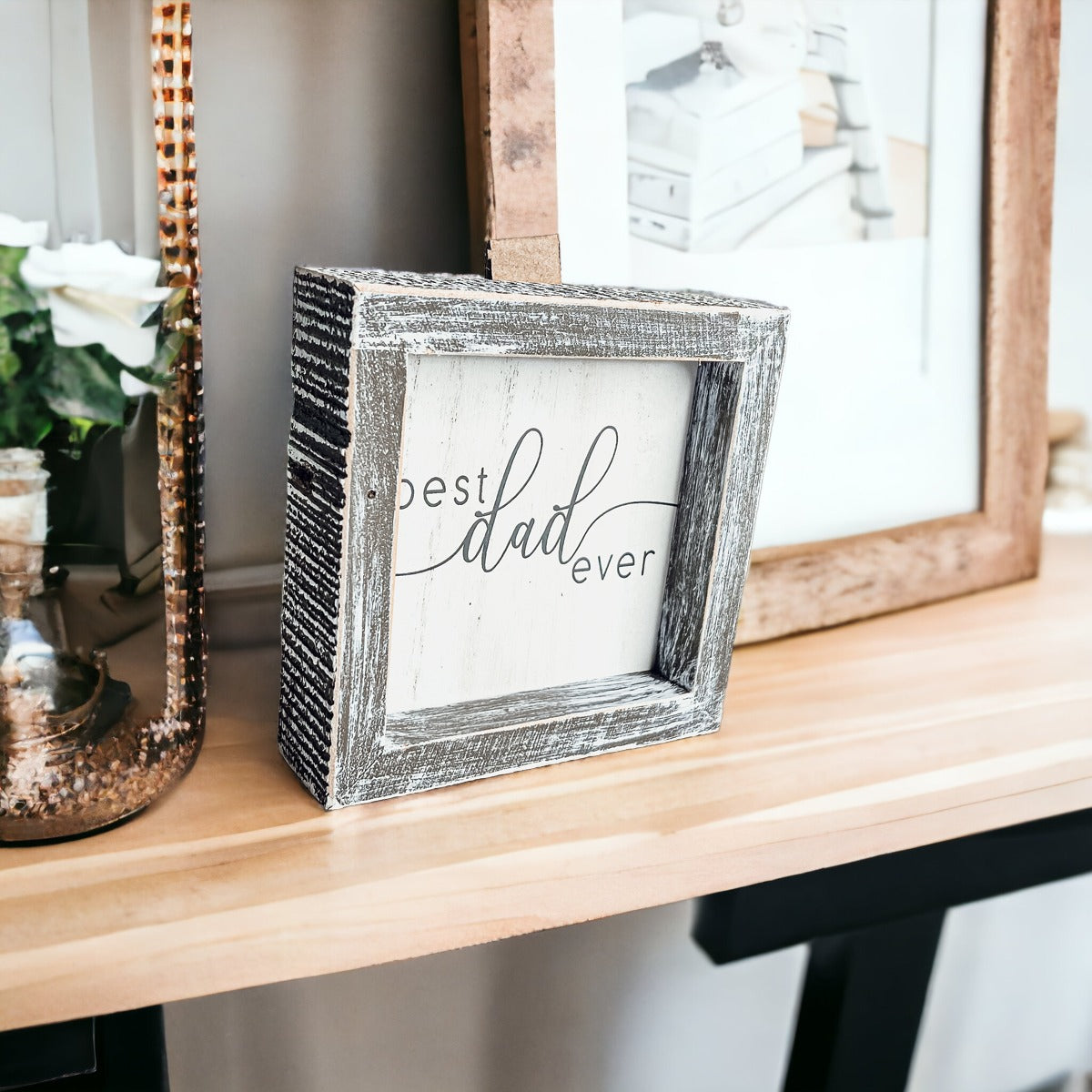 Best Dad Ever Wooden Framed Sign 5x5 Gift For Fathers Day Birthday Home Decor